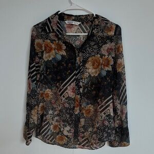 Zara Multicolor Floral and Stripe Blouse